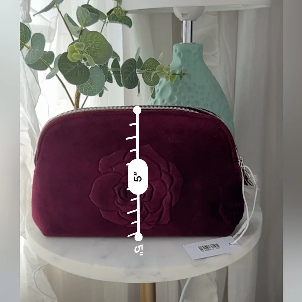Sisley Burgundy Velvet Floral Clutch | Make Up Bag - Picture 9 of 10